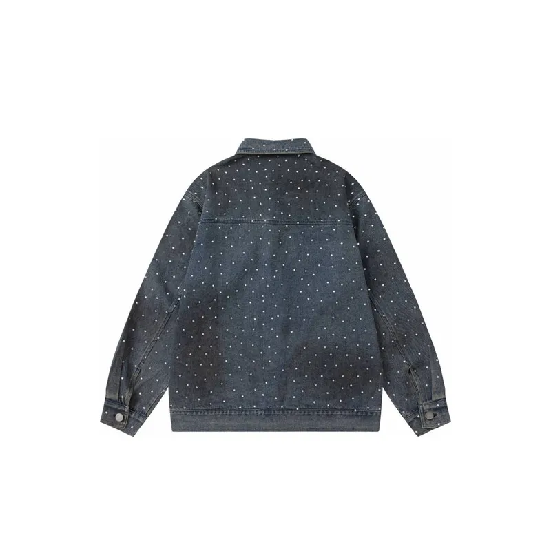Diamond Studded Ink Splashed Denim Jacket-1