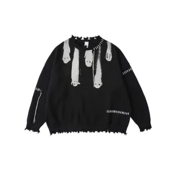 Meteor Falling Crewneck Fringed Designer Printed Wool Sweater
