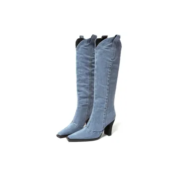 Retro Denim Knee High Boots