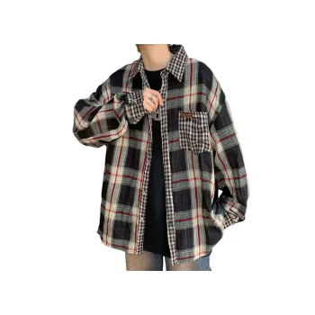 Loose Versatile Patchwork Plaid Shirt
