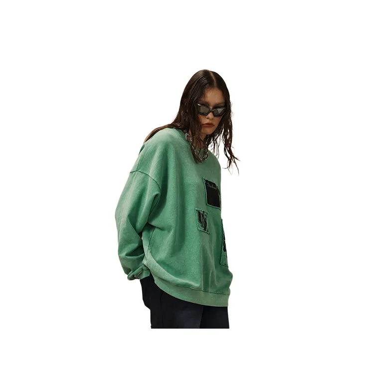 New Cloth Letter Loop Simple Loose Dropped Shoulder Sweatshirt-3