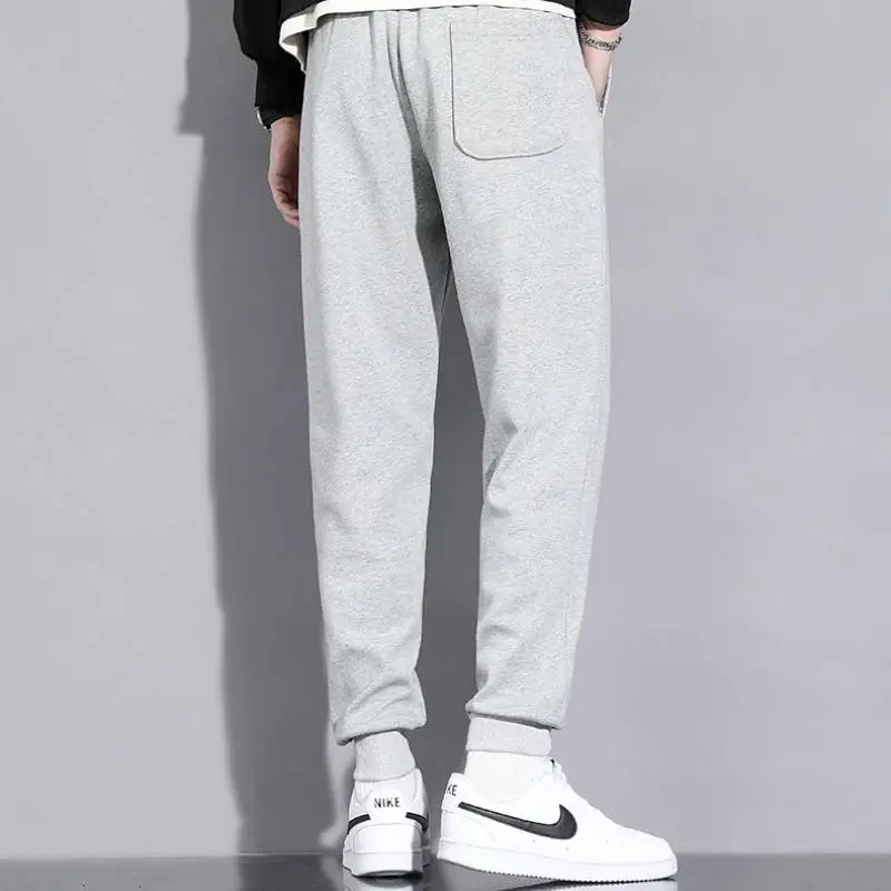 Plain Loose Cotton Blended Fabric Casual Pants Unisex-11