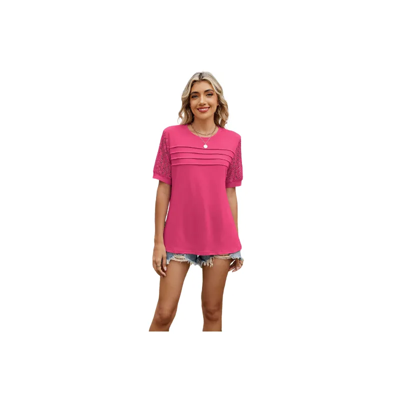Casual Plain TR Cotton Fabric T Shirt Women-6