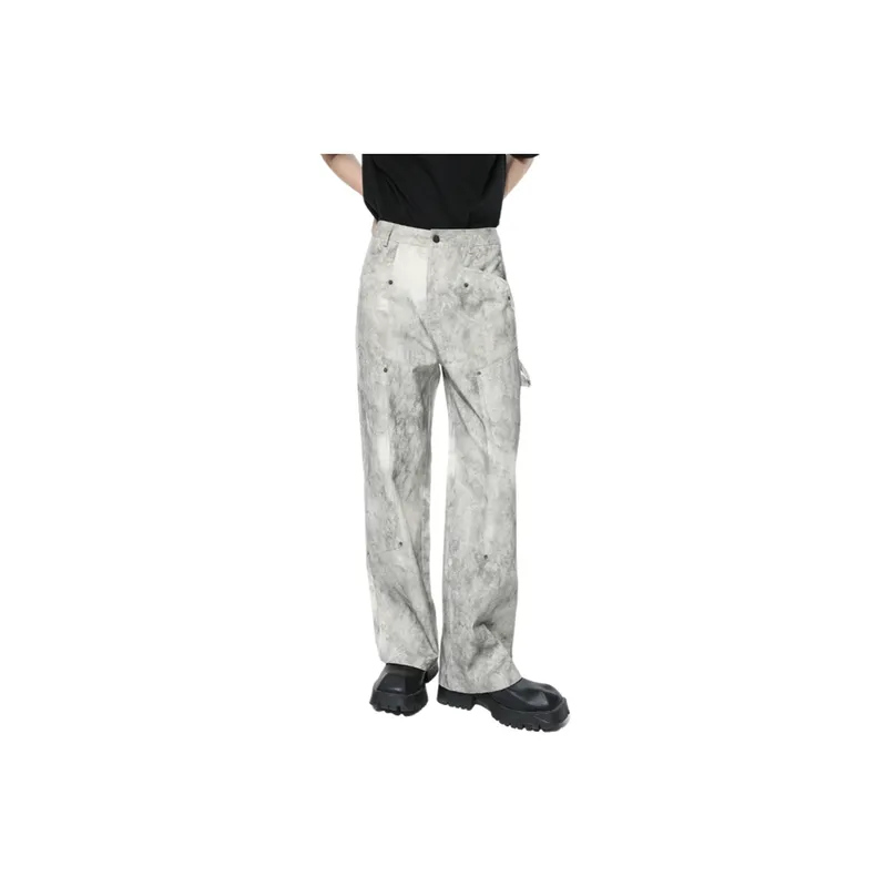 Retro Camouflage Splash Ink Printing Old Loose Casual Trousers-1