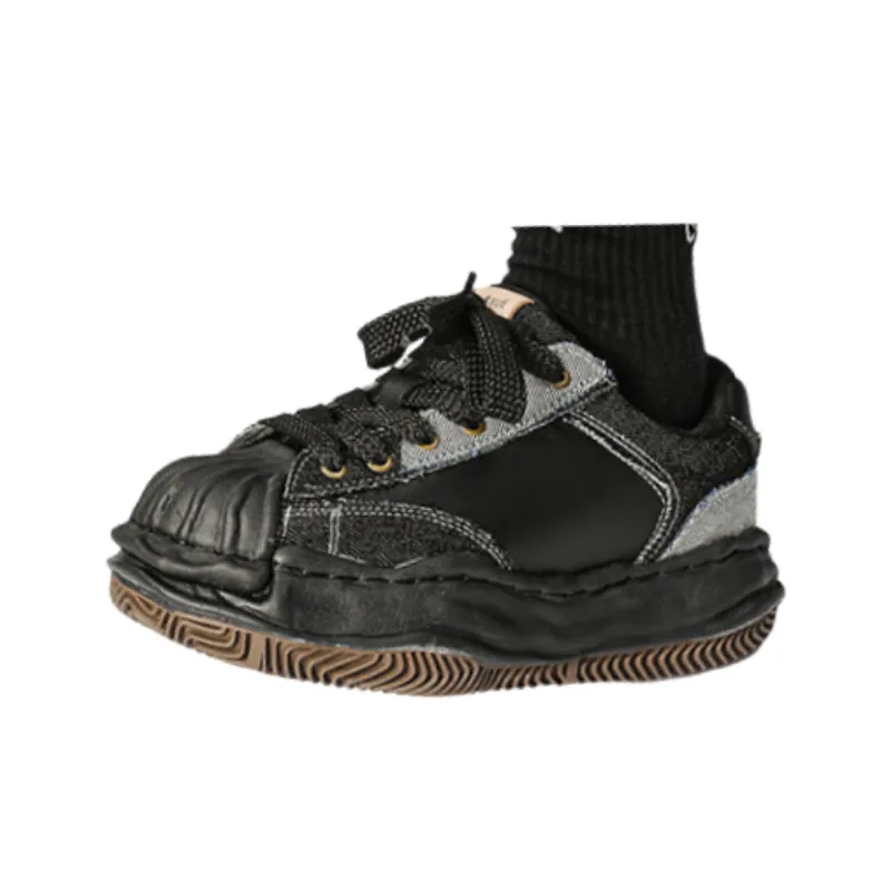 Niche Black Denim Stitching Dissolving Shoes-1