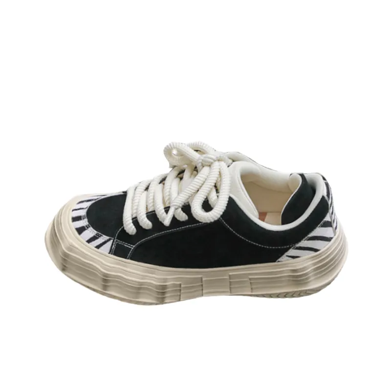 Black And White Zebra Striped Thick Sole Increased Dissolved Shoes-0
