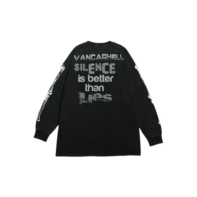 Retro Distressed Skull Heart Print Sweatshirt-5