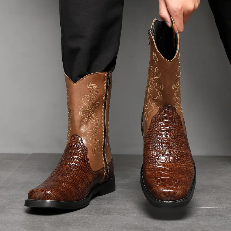 Funky Embroidered Mid Calf Boots-5
