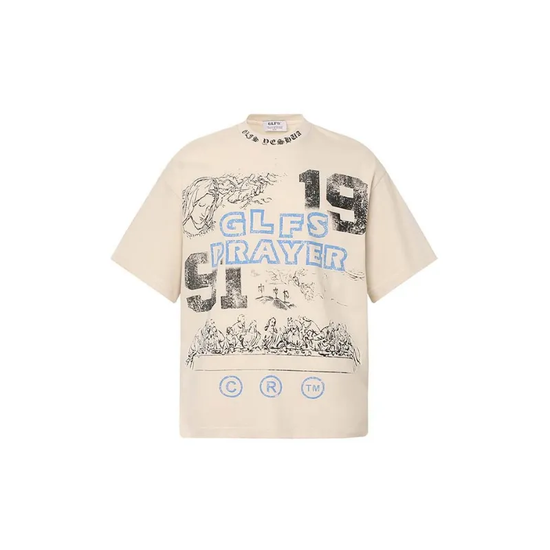 Retro Print Cotton Blended Fabric T-Shirt-4