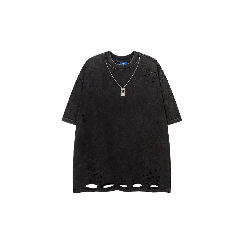 Fashionable Ripped Cotton Blended Fabric T Shirt Unisex-0