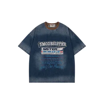 Loose Embroidery Denim T Shirt