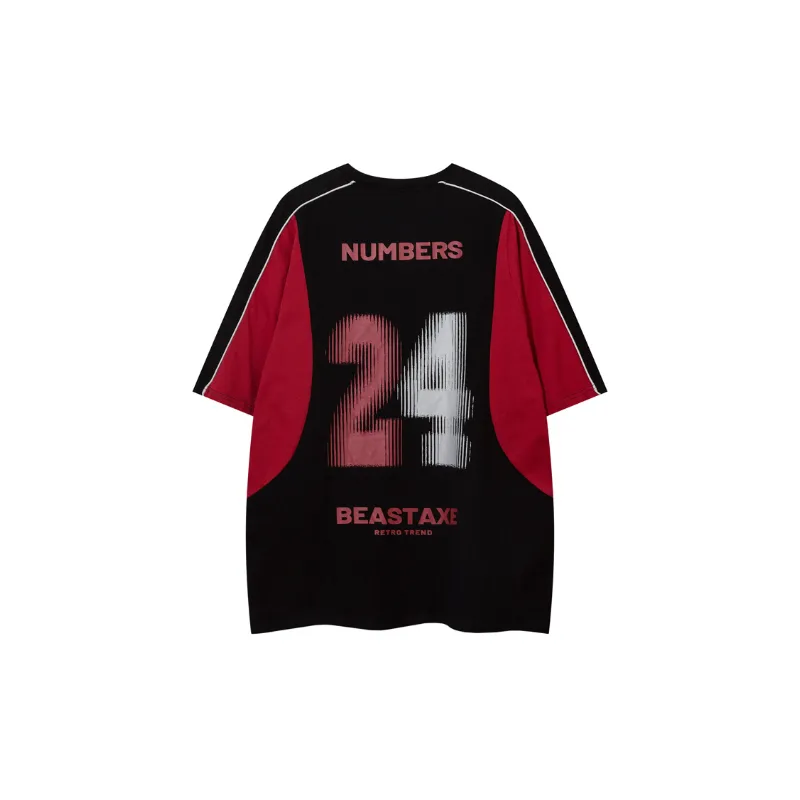 Retro Hip Hop Loose Color Stitching T Shirt-1