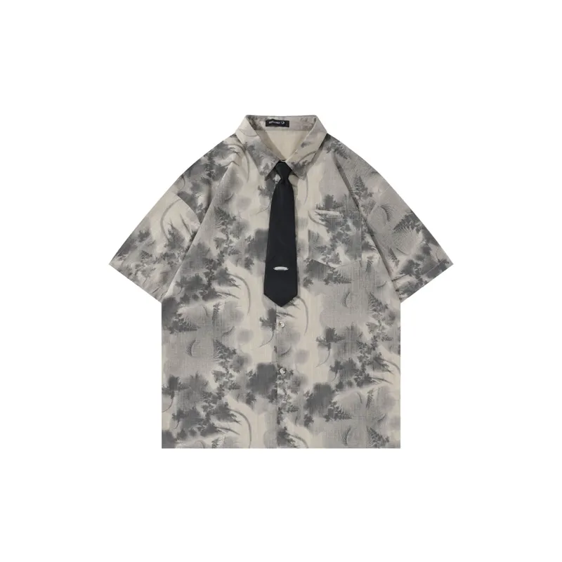 Retro Vintage Tie Lining Shirt-2