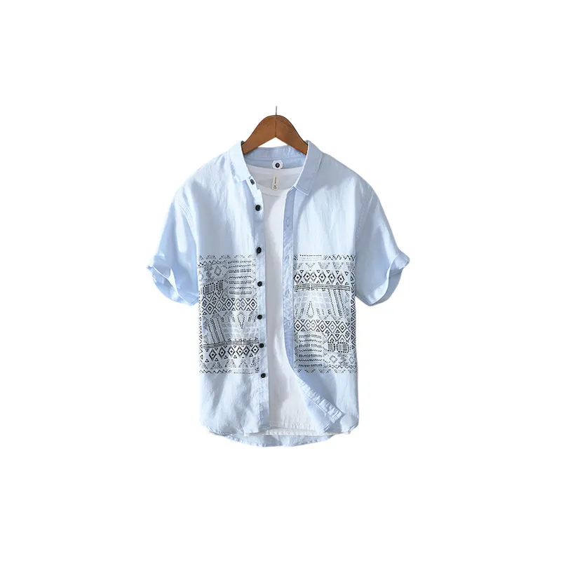 Breathable Retro Casual Ethnic Style Short-Sleeved Printed Shirt-5