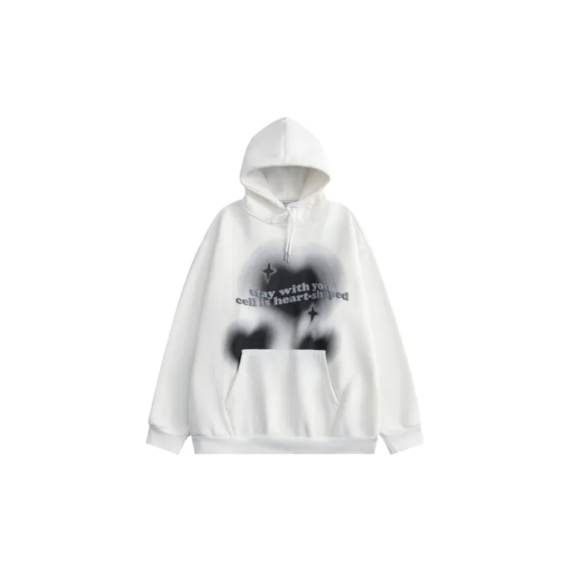 Letter Loose Casual Fleece lined Hoodie-0