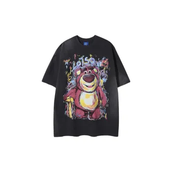 Cartoon Washed Cotton Blended Fabric T Shirt