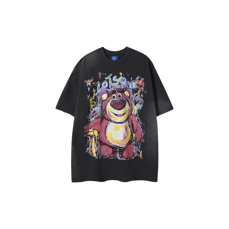 Cartoon Washed Cotton Blended Fabric T Shirt-4