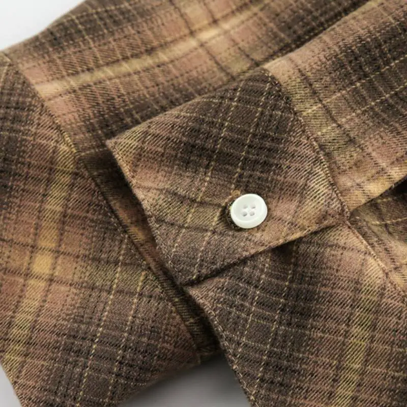 Retro Long Sleeve Plaid Blended Synthetic Fabrics Shirt-9