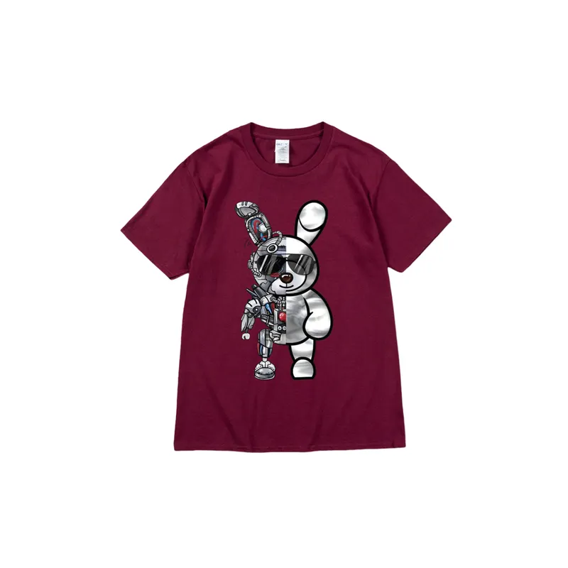 Mechanical Sunglasses Rabbit Printed Gothic Crewneck Loose T shirt