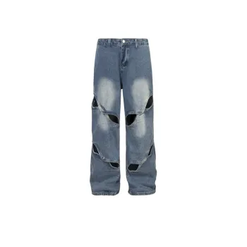 Trendy Metal Button Denim Trousers