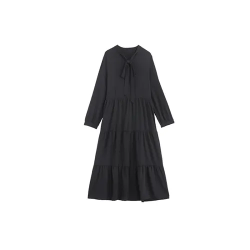 French Style Platycodon Dress Women's Autumn New Loose Elegant Retro Little Black Dress Gentle Style Chiffon Dress