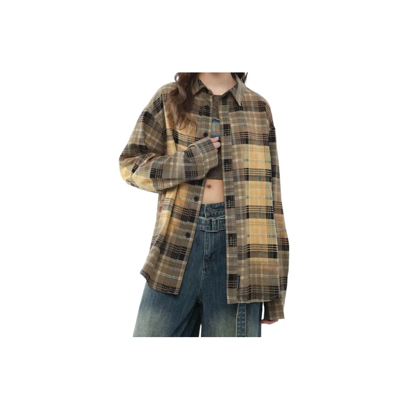 Washed Old Long Sleeve Plaid Shirt-2