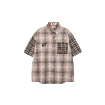 Loose Plaid Cotton Blended Fabric Shirt Unisex