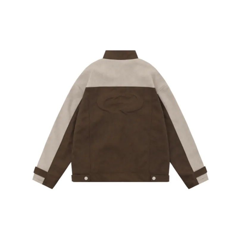 Retro Baseball Stitching Contrast Color Multi Pocket Zipper Pendant Loose Jacket-1