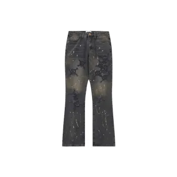 High Street Leather Skull Splash Ink Micro flare Jeans