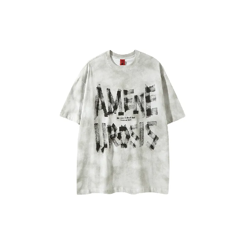 Letter Tie Dye 100% Cotton T Shirt-4