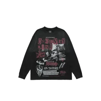 Retro Washed Distress Printed Loose T Shirt