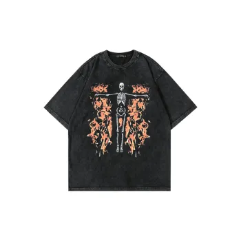 Washed Dark Flame Skull T Shirt