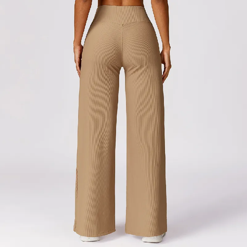 Casual Plain  Nylon Spandex Rib Knit Fabric Sports Pants Women-2