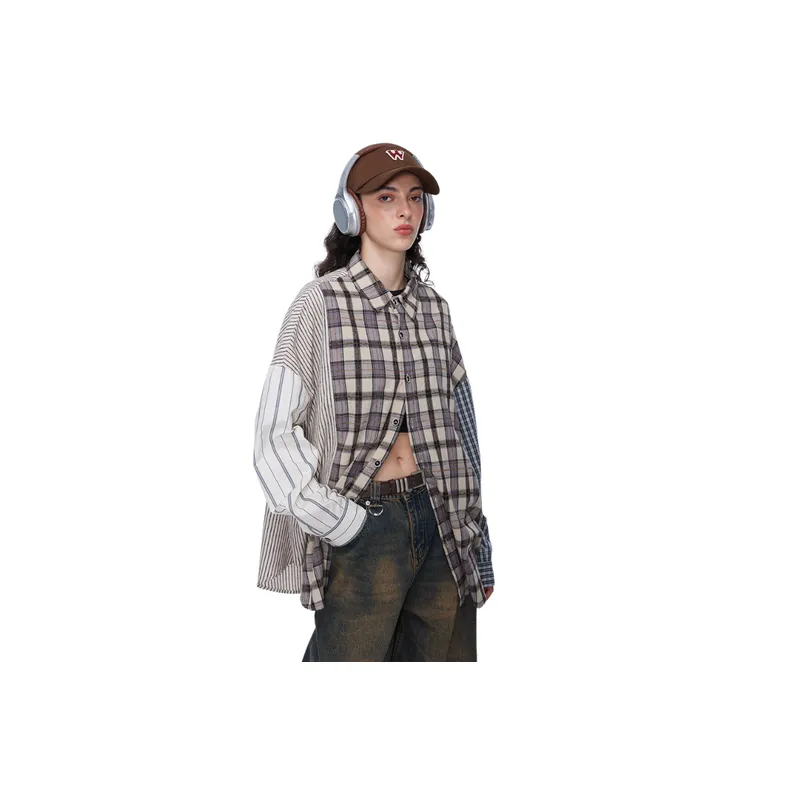 Loose Casual Plaid Striped Shirt-2