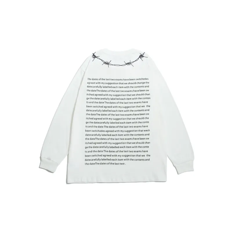 Dark Style Letter Printed Long sleeved BF Style Trendy Loose Round Neck Pullover T Shirt-1