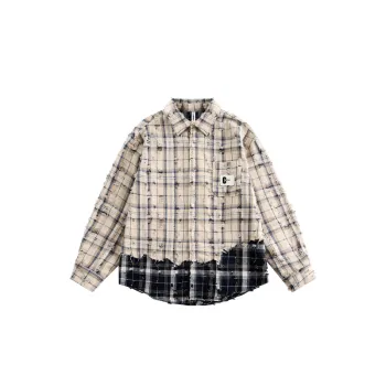 Destroyed Plaid Loose Long Sleeve Shirt