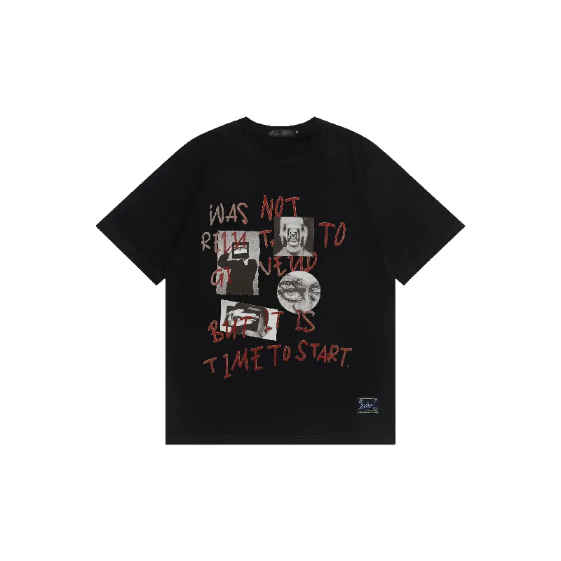 Retro Letter 100% Cotton T Shirt-0