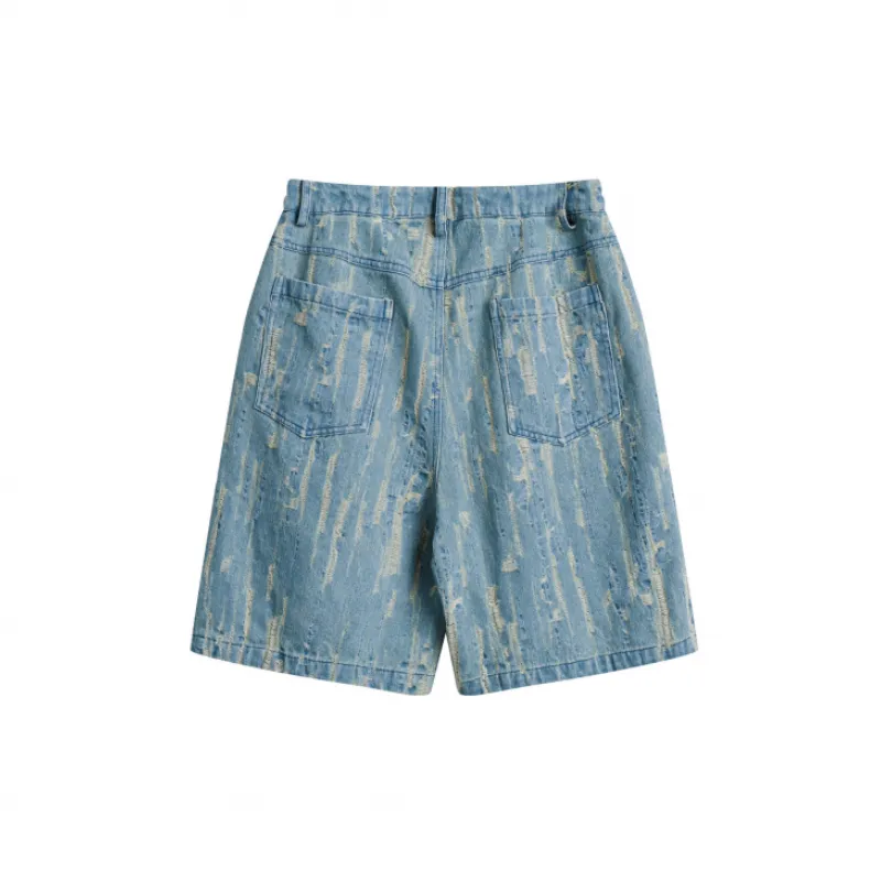 Ripped Straight Denim Shorts-1