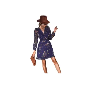 Fashionable Ditsy Flora Chiffon Dress Women