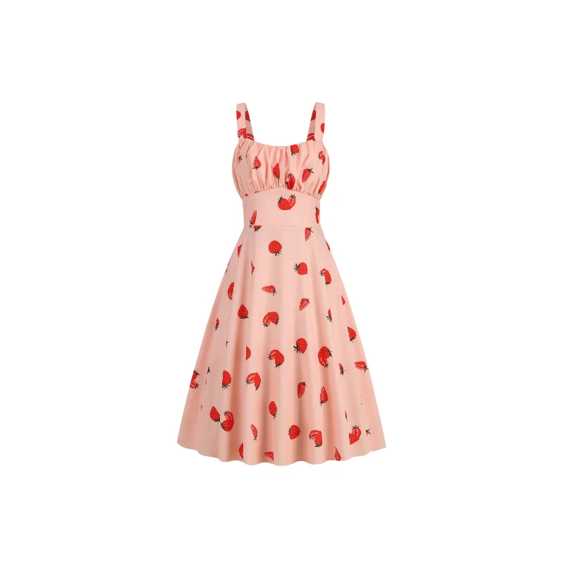 Cute Random Print Cotton Blended Fabric Slip Dress Women-6