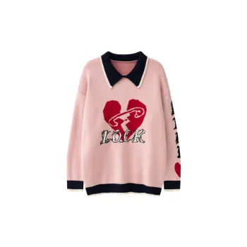 Retro Design Sense Love Embroidered Lel Knitted Sweater