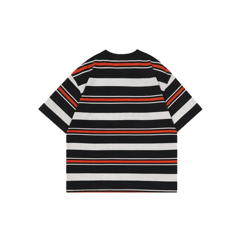 Oversize Contrast Color Striped Short Sleeved T Shirt-5