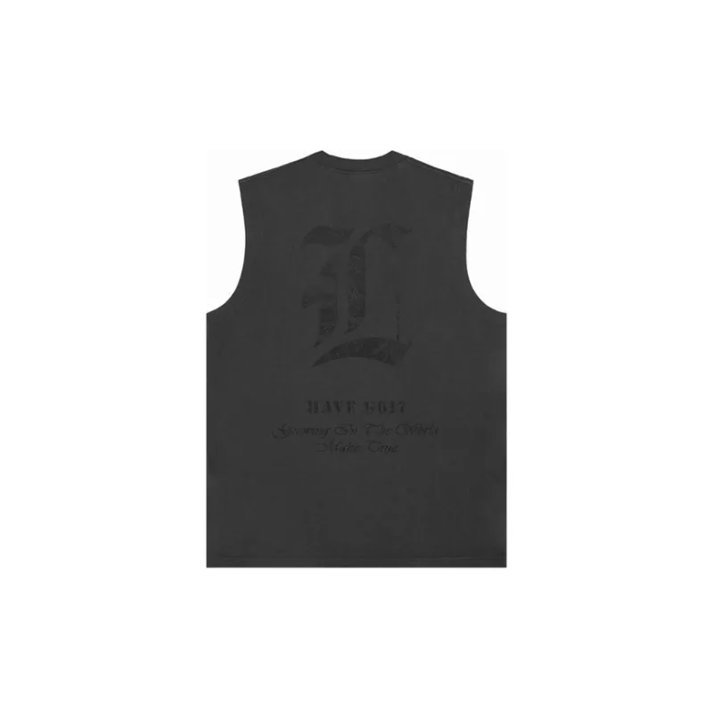 Street Tide Letters Printed Round Neck Vest-1