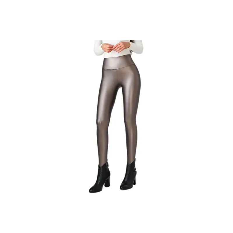 Sexy Plain Polyester Leather Pants Women-0