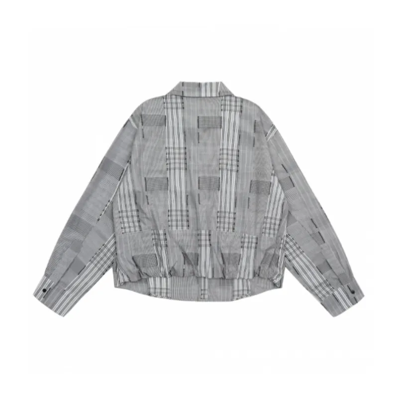 Loose Casual Retro Splicing Plaid Striped Jacket-1