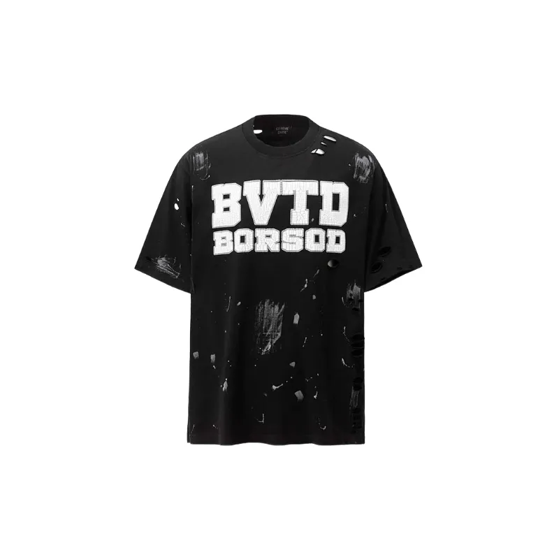 Ripped Loose Cotton Blended Fabric T Shirt-4
