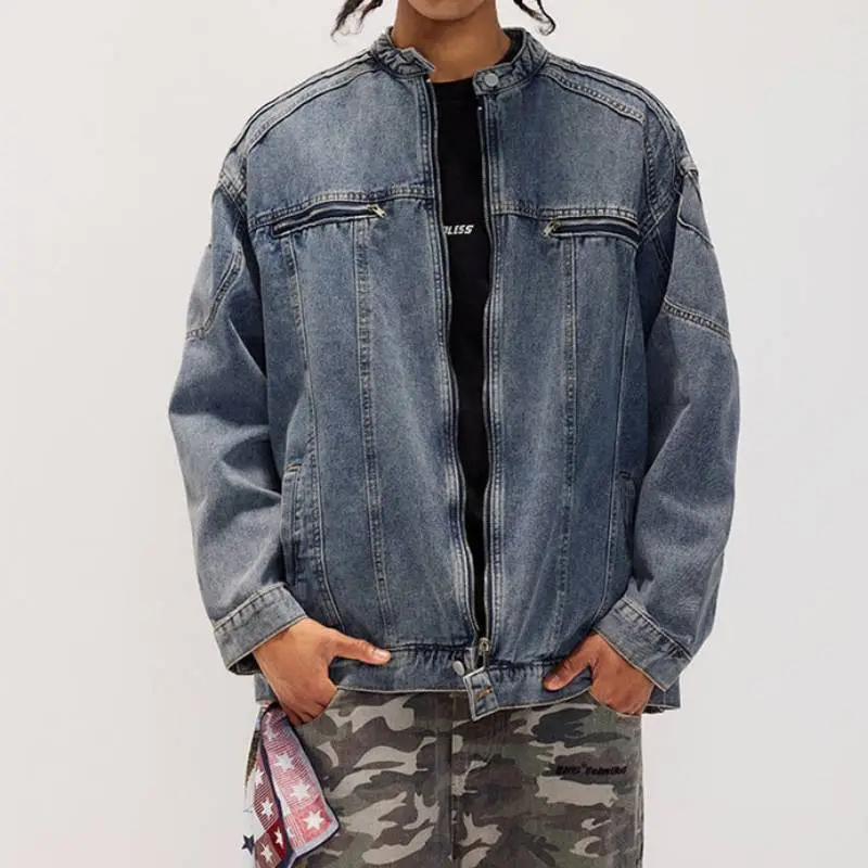 Washed Distress Denim Jacket-4