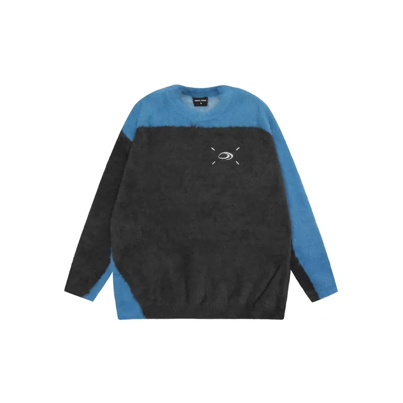 New Season Trendy Design Patchwork Color Contrasting Crewneck Sweater-2