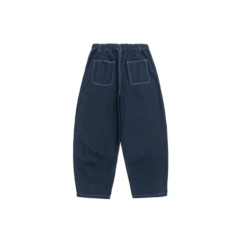 Solid Color Washed Casual Drawstring Jeans-3