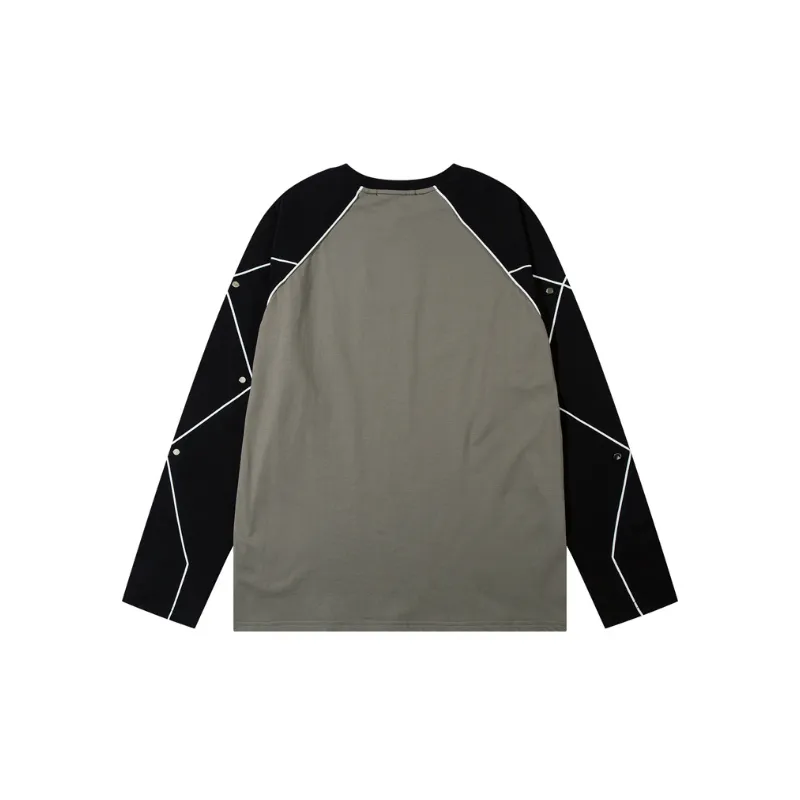 Metal Rivet Decorative Color matching Raglan Sleeve Long sleeve T shirt-1